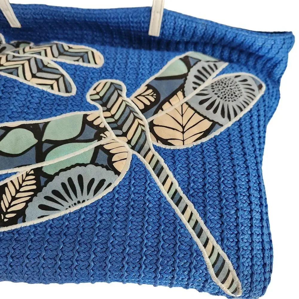 Vera Bradley Blue Bayou Dragonfly Coated Crochet Large Tote